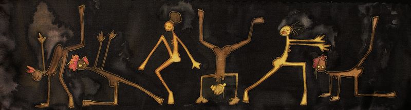 Ecriture dansée
Dimension : 26.5"
	
	
	x 7"
	
	
	
Technique : peinture sur soie
Année : 2005