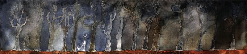 La foret d'épinal (exploration)
Dimension : 23"
	
	
	x 5.5"
	
	
	
Technique : peinture sur soie
Année : 2005