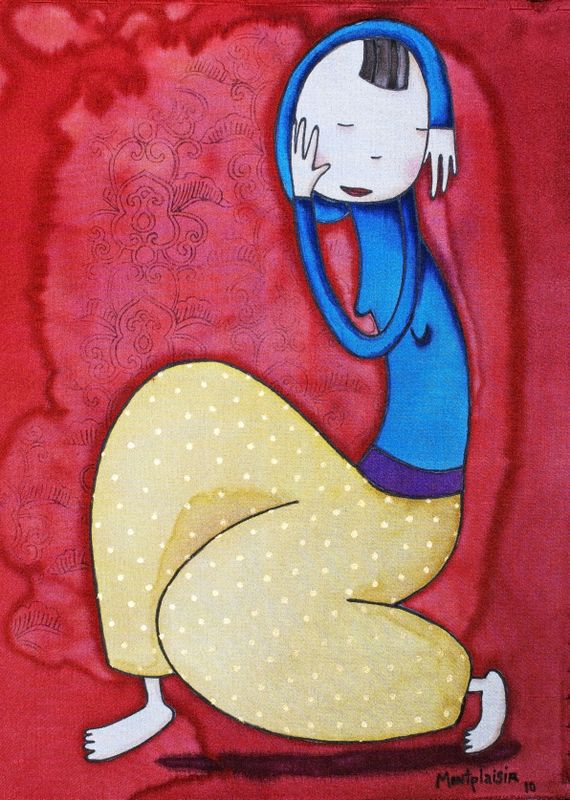 "M'étreindre de mes bras", peinture sur soie, 8"x 10", 2010
