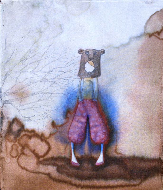 "On est pas sortis du bois", peinture sur soie, 8' x 10", 2010